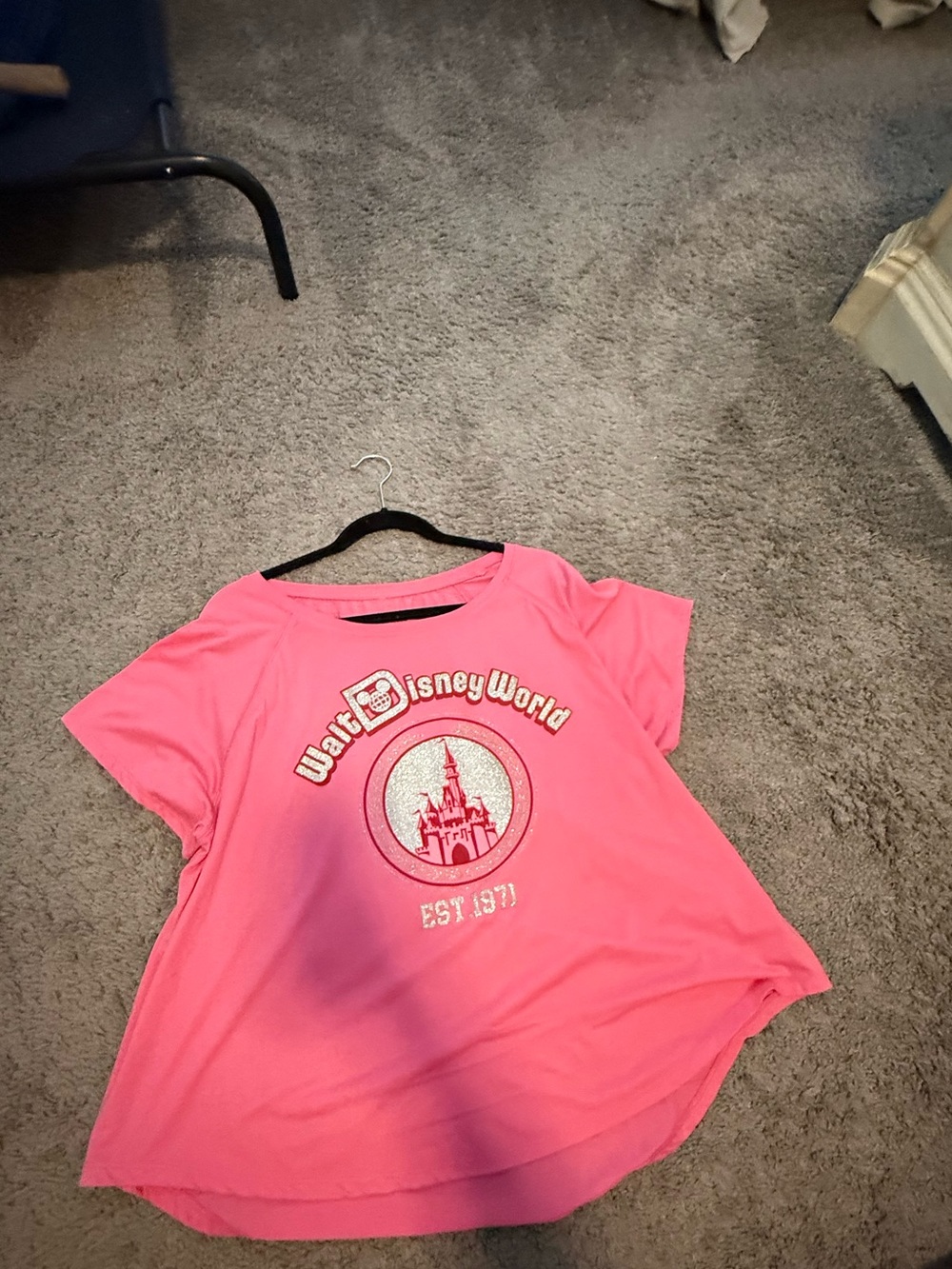 Disney Parks Women’s  Pink Walt Disney World Castle Tee with Glitter